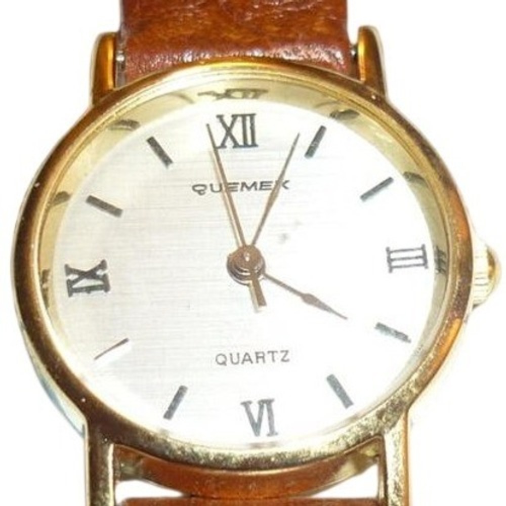 Vintage NOS 1990s Quemex Quartz Watch New Battery Croc Grain Leather Strap Tag